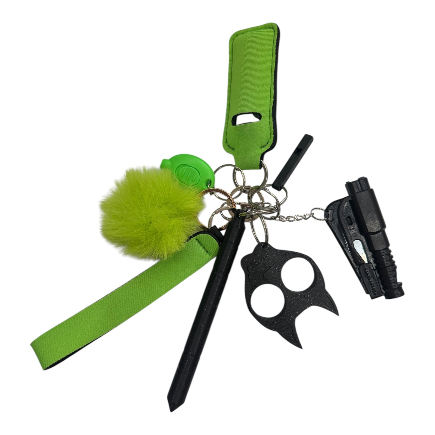 Mixed Bright Green & Black Safety Keychain