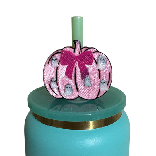 Pink Pumpkin Bow/Ghost Straw Topper- Standard Size