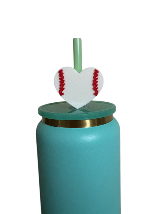 Heart Baseball Straw Topper- Regular Straw Size