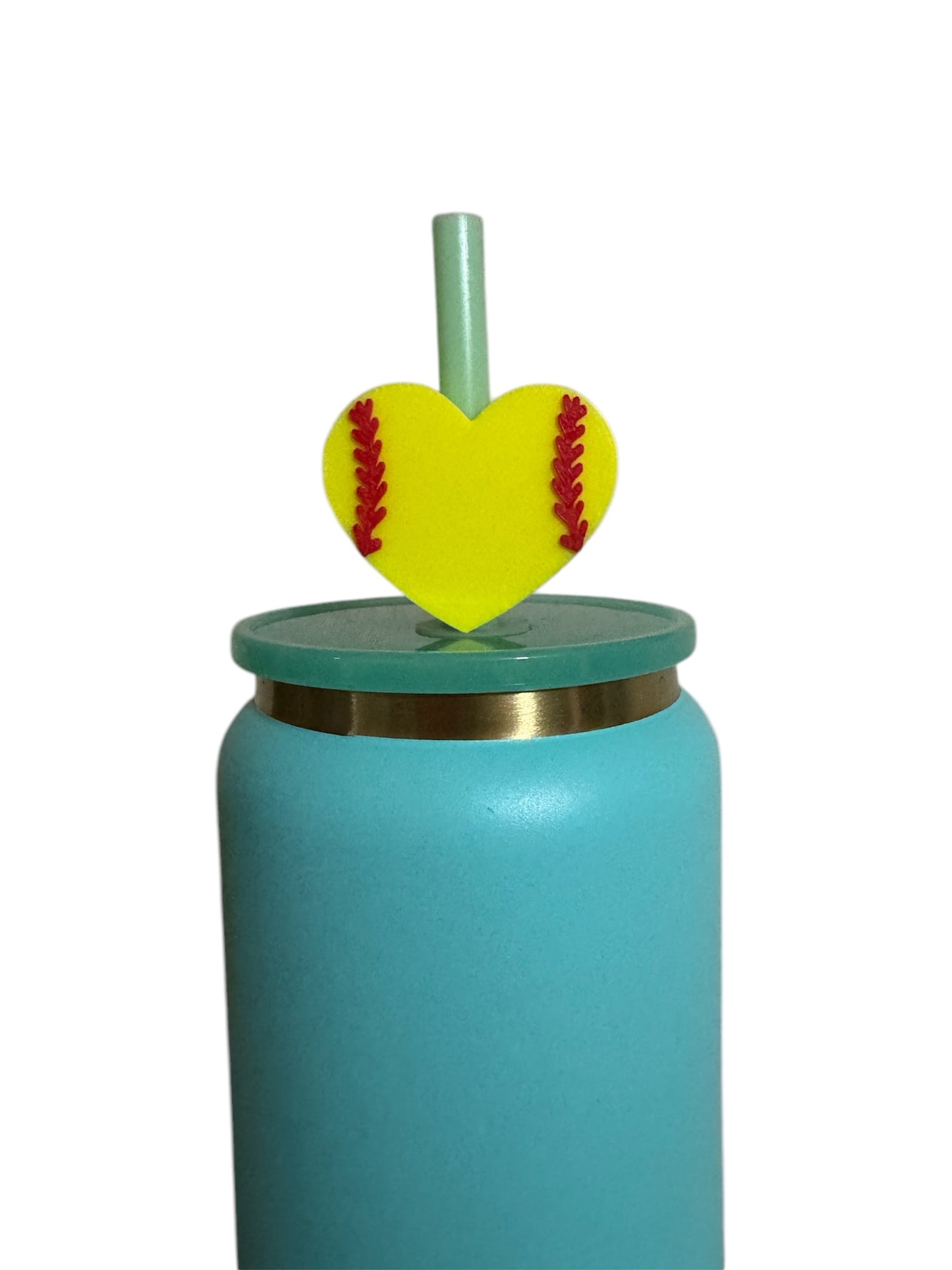 Heart Softball Straw Topper- Regular Straw Size