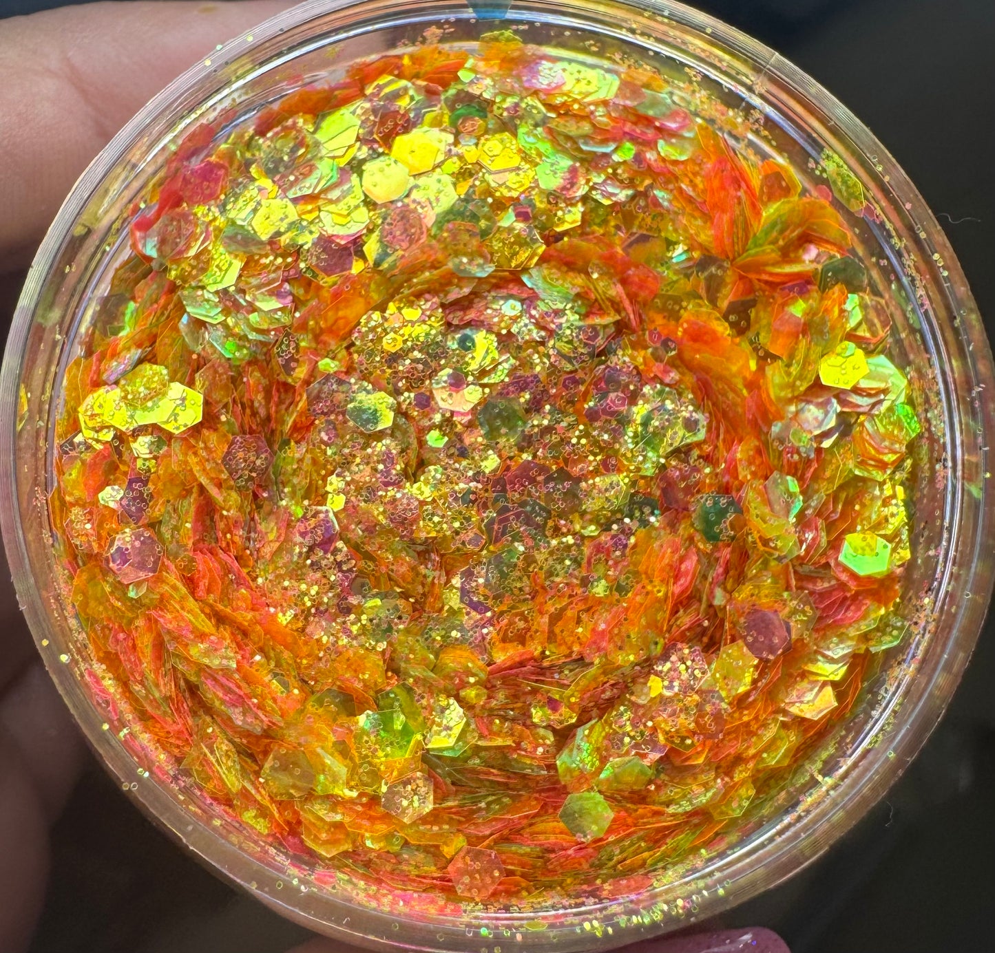 Dragon’s Breath- Iridescent Chunky- Pink, Orange, Yellow, Green Mix