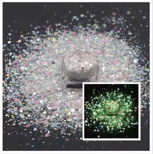 Pixie Dust- White Iridescent Glow with Hearts & Star Shapes mixed in